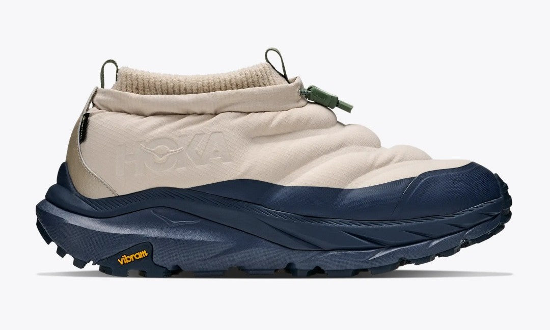 HOKA Kaha 2 Frost Moc GTX in River Rock Grey and Varsity Navy, side profile, image via Fullress