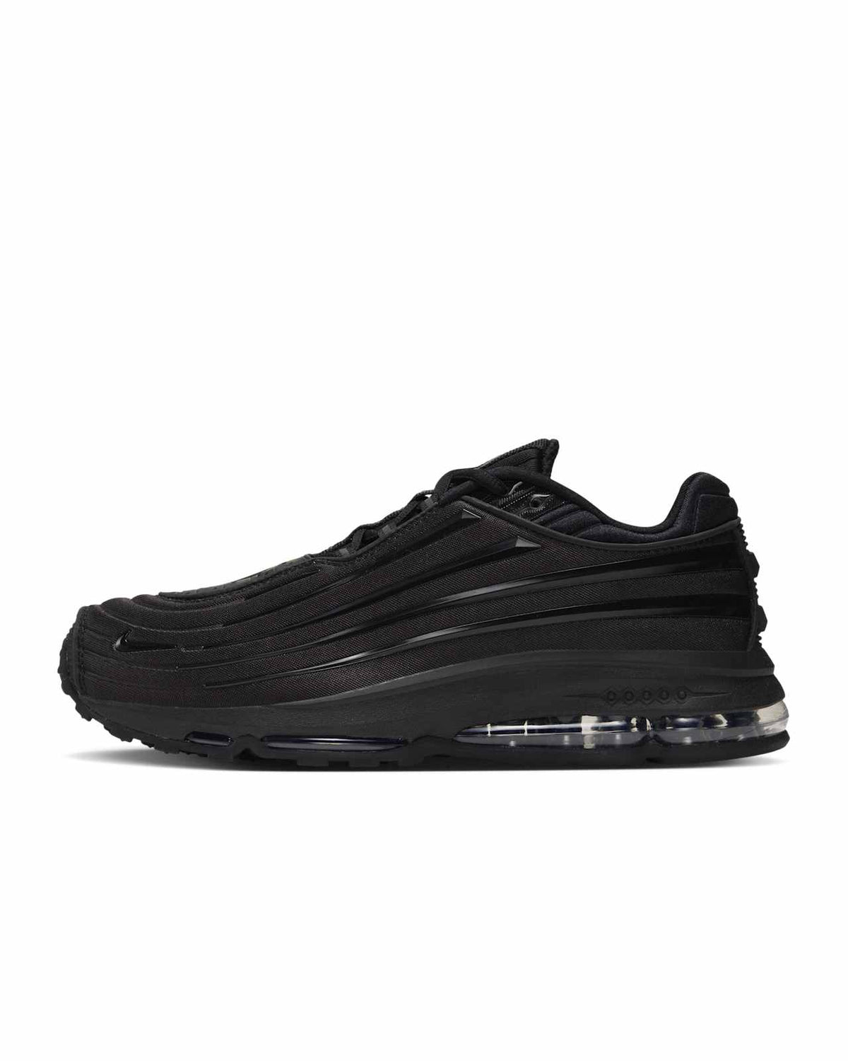 Nike Air Max Ecstasy Plus "Black" IV7022-002 lateral studio shot. Official Nike SNKRS image