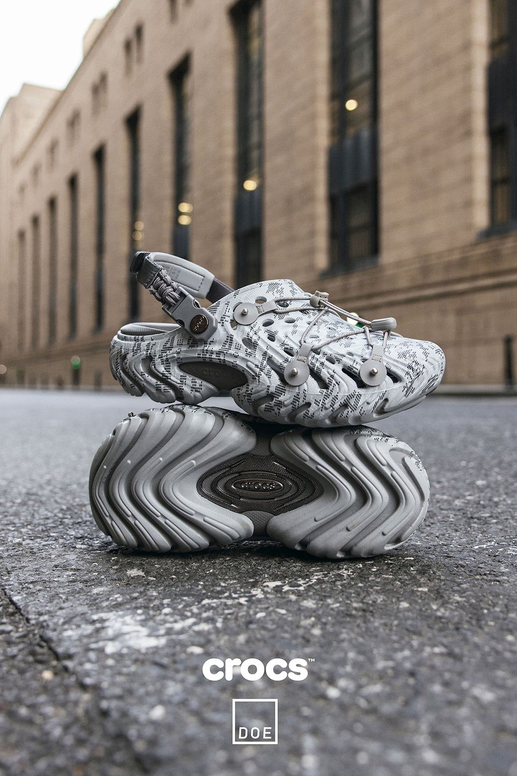 DOE x Crocs Echo Clog II in off-white digital camo. Photo via Hypebeast / Crocs