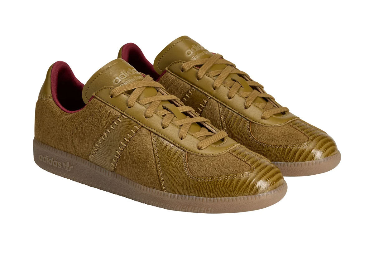 Wales Bonner x adidas BW Army Khaki Pony KK2809 in olive pony hair and croc leather on a gum sole. Official image via Sneaker News