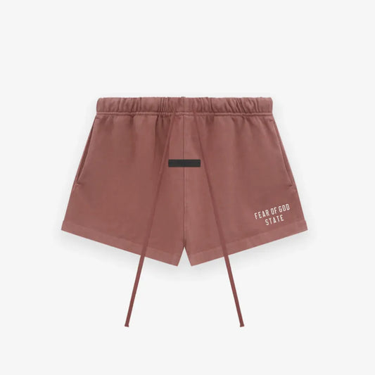 Fear of God Essentials Heavy Jersey Soccer Shorts in Crimson