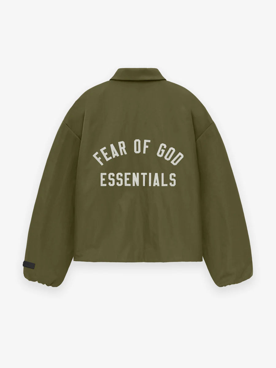 Fear of God Essentials Textured Nylon Trucker Jacket in Military