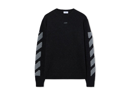 OFF-WHITE Diagonals Fuzzy Knit Crewneck in Anthracite — view 1