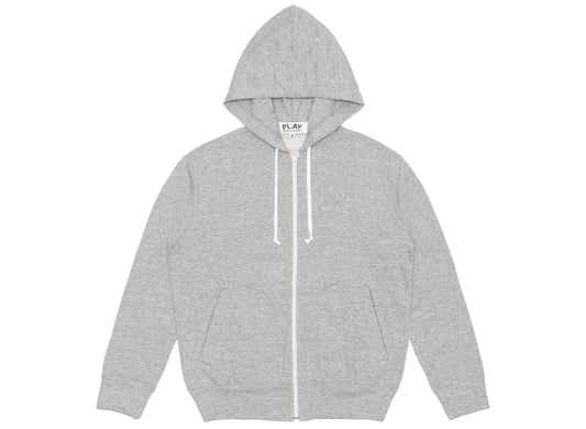 Comme des Garçons Play Red Emblem Back Logo Full Zip Hoodie in Grey