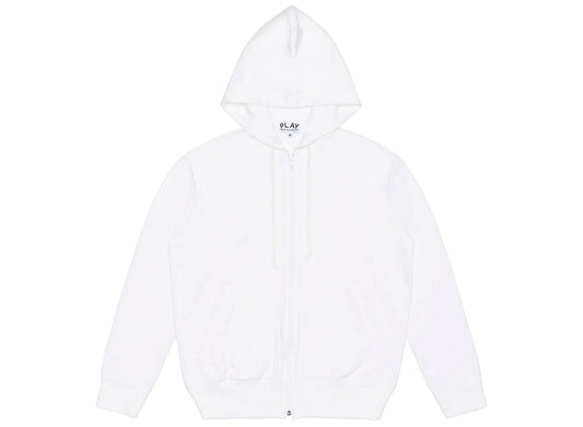 Comme des Garçons Play Black Emblem Back Logo Full Zip Hoodie in White