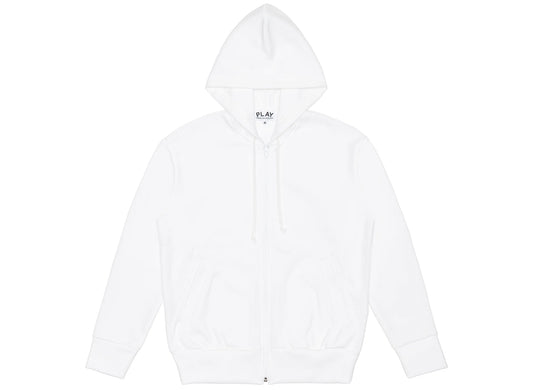 Comme des Garçons Play Nylon Black Emblem Back Logo Full Zip Hoodie in White