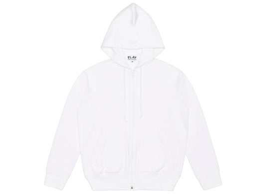 Comme des Garçons Play Red Emblem Back Logo Full Zip Hoodie in White