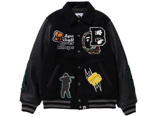 A Bathing Ape Bape Varsity Jacket in Black