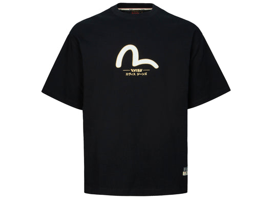 Evisu Daicock and Gold Kamon Print Relax Fit T-Shirt in Black