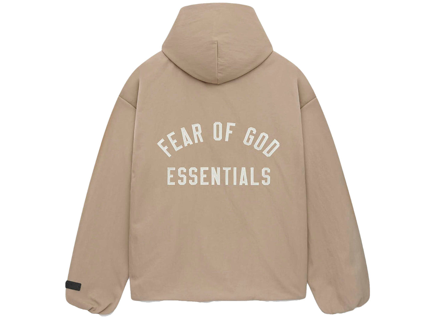 Fear of God Essentials Textured Nylon Hooded Coaches Jacket in Desert Sand