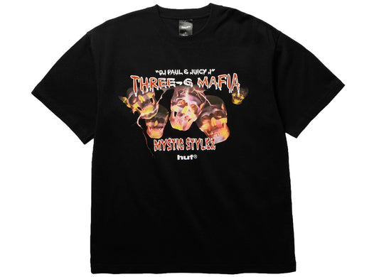 HUF x Three 6 Mafia Mystic Styles SS Tee in Black, front view