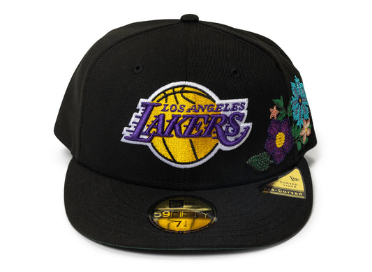 New Era Tonal Florals Los Angeles Lakers Fitted Hat in Black