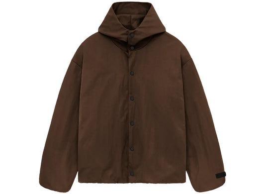 Fear of God Essentials Textured Nylon Hooded Coaches Jacket in Brown