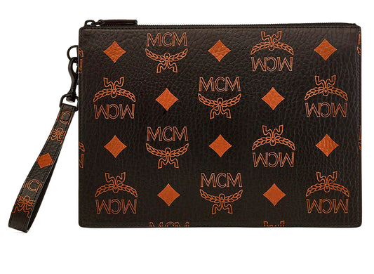 MCM Medium Aren Maxi Monogram VI Flat Pouch in Black