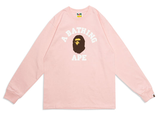 A Bathing Ape College L/S Tee in Pink