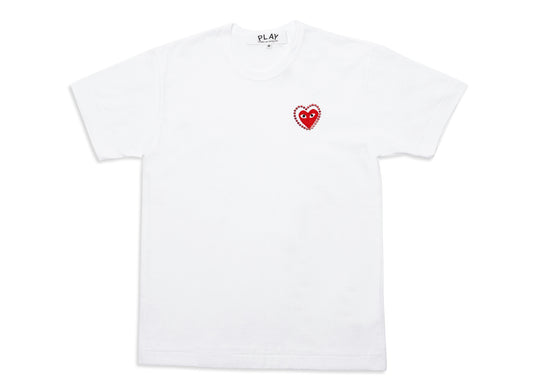 Comme des Garçons PLAY Metal Stone Heart Tee in White/Red