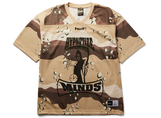 HUF x Three 6 Mafia Football Jersey in Camo, front view