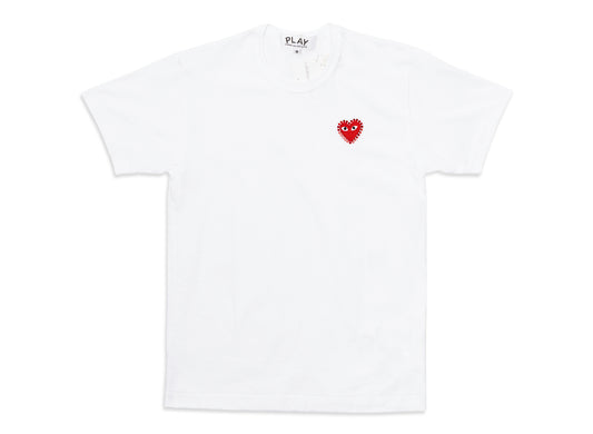 Comme des Garçons PLAY Rhinestone Heart Tee in White/Red
