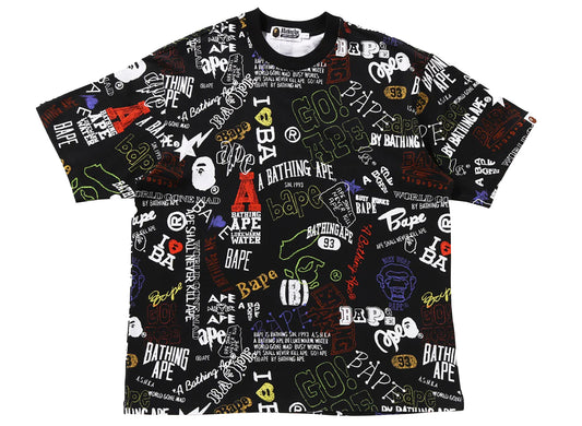 A Bathing Ape Hand Drawn Pattern Relaxed Fit Tee in Black