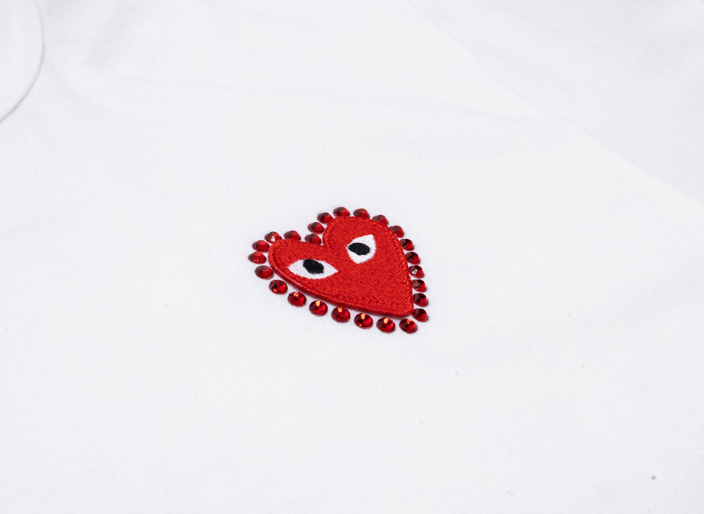 Comme des Garçons PLAY Rhinestone Heart Tee in White/Red