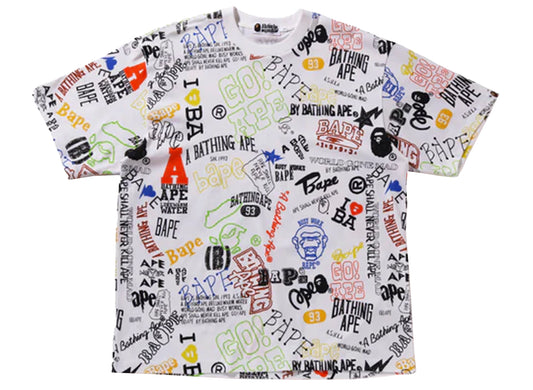 A Bathing Ape Hand Drawn Pattern Relaxed Fit Tee in White