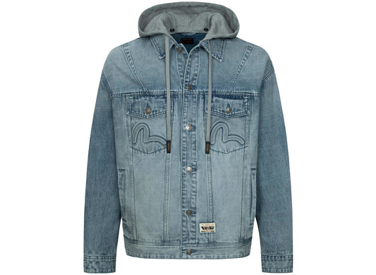 Evisu Seagull and Logo Embossed Print Loose Fit Denim Jacket