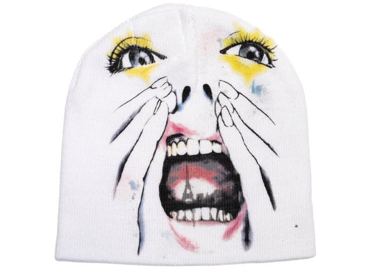 Hellstar Paint Surfer Face Beanie in White