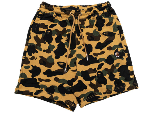 A Bathing Ape 1st Camo Ape Head One Point Sweat Shorts in Yellow