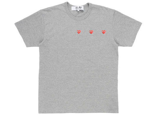 Comme des Garçons Play Triple Heart Tee in Grey