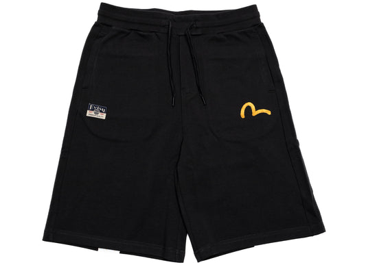 Evisu Hand Brushed Daicock Print Sweatshorts in Black