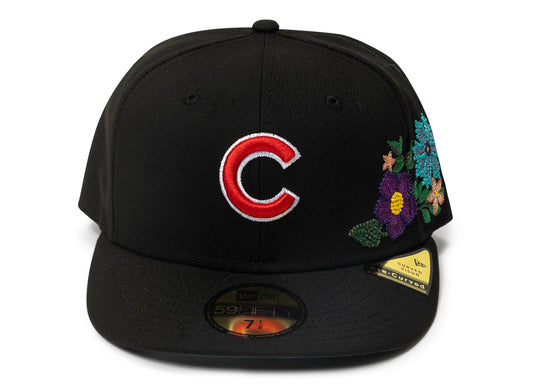 New Era Tonal Florals Chicago Cubs Fitted Hat in Black