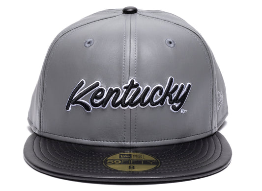 New Era Kentucky Wildcats 59FIFTY Leather Fitted Hat in Grey