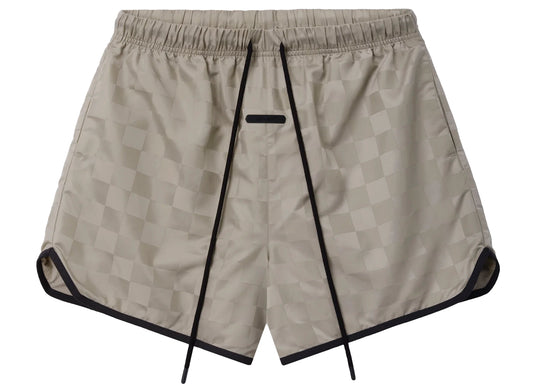 Fear of God Essentials Checkered Gym Short in Seal, men's shorts
