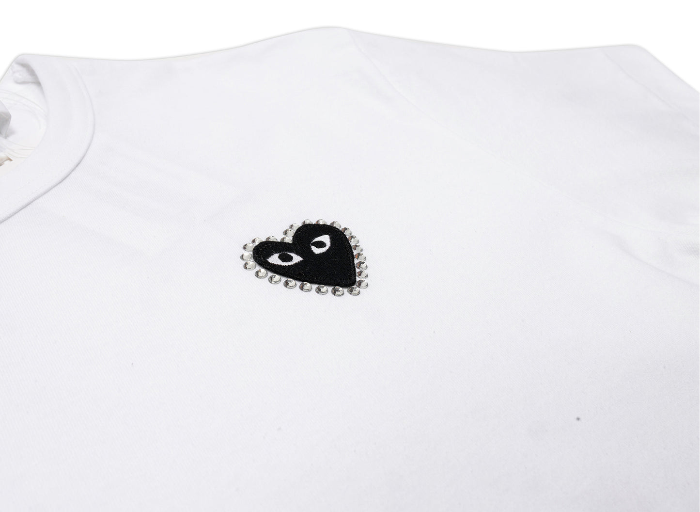 Comme des Garçons PLAY Rhinestone Heart Tee in White/Black