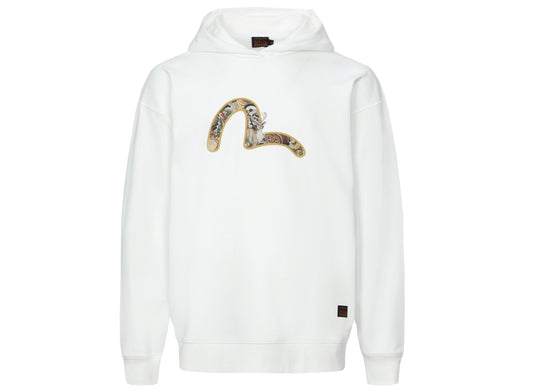 Evisu Deer & Treasure Pattern Seagull Print Loose Fit Hoodie in White