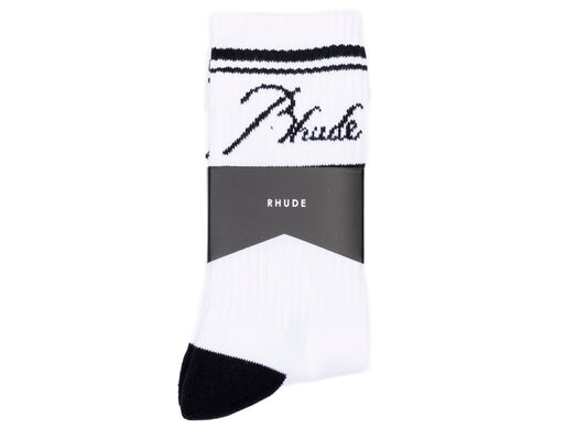 Rhude Contrast Script Logo Sock in White / Black