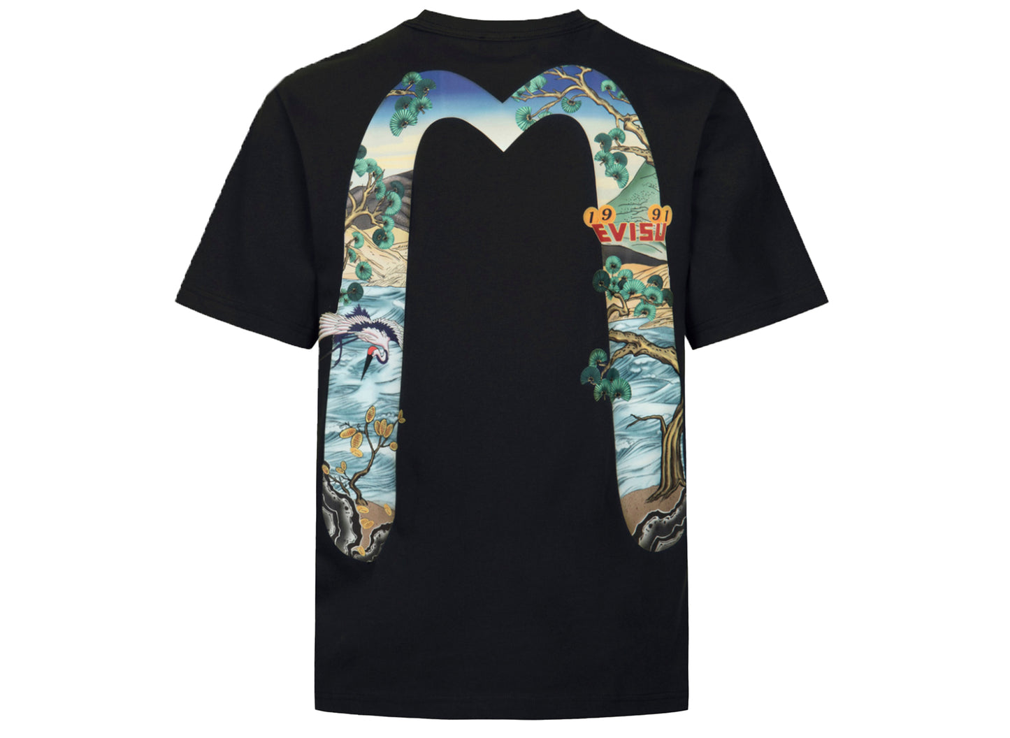 Evisu Pine Pattern Daicock Print Regular Fit T-Shirt in Black