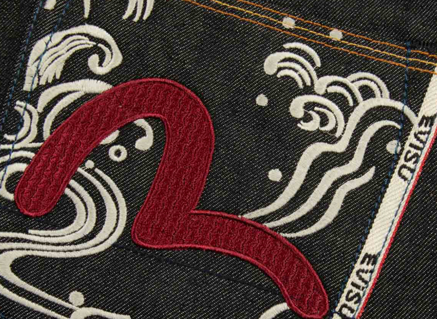 Evisu Seagull Textured Embroidery Slim Fit Jeans