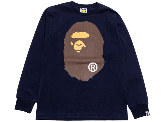 A Bathing Ape Big Ape Head L/S Tee in Navy