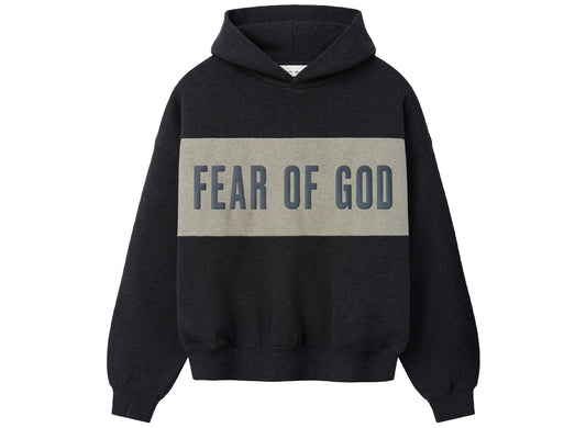 Fear of God Essentials Cropped Relaxed Panelled Hoodie in Iron Grey Heather, men's hoodie