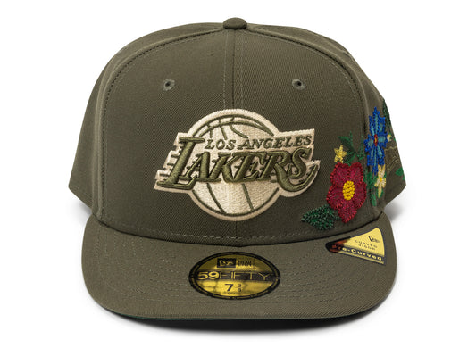 New Era Tonal Florals Los Angeles Lakers Fitted Hat in Olive