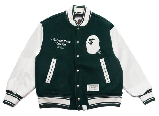 A Bathing Ape Bape Varsity Jacket in Green