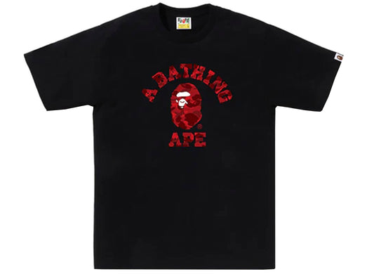 A Bathing Ape Color Camo College Tee in Black/Red xld