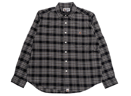A Bathing Ape One Point Flannel Check Relaxed Fit Shirt in Black