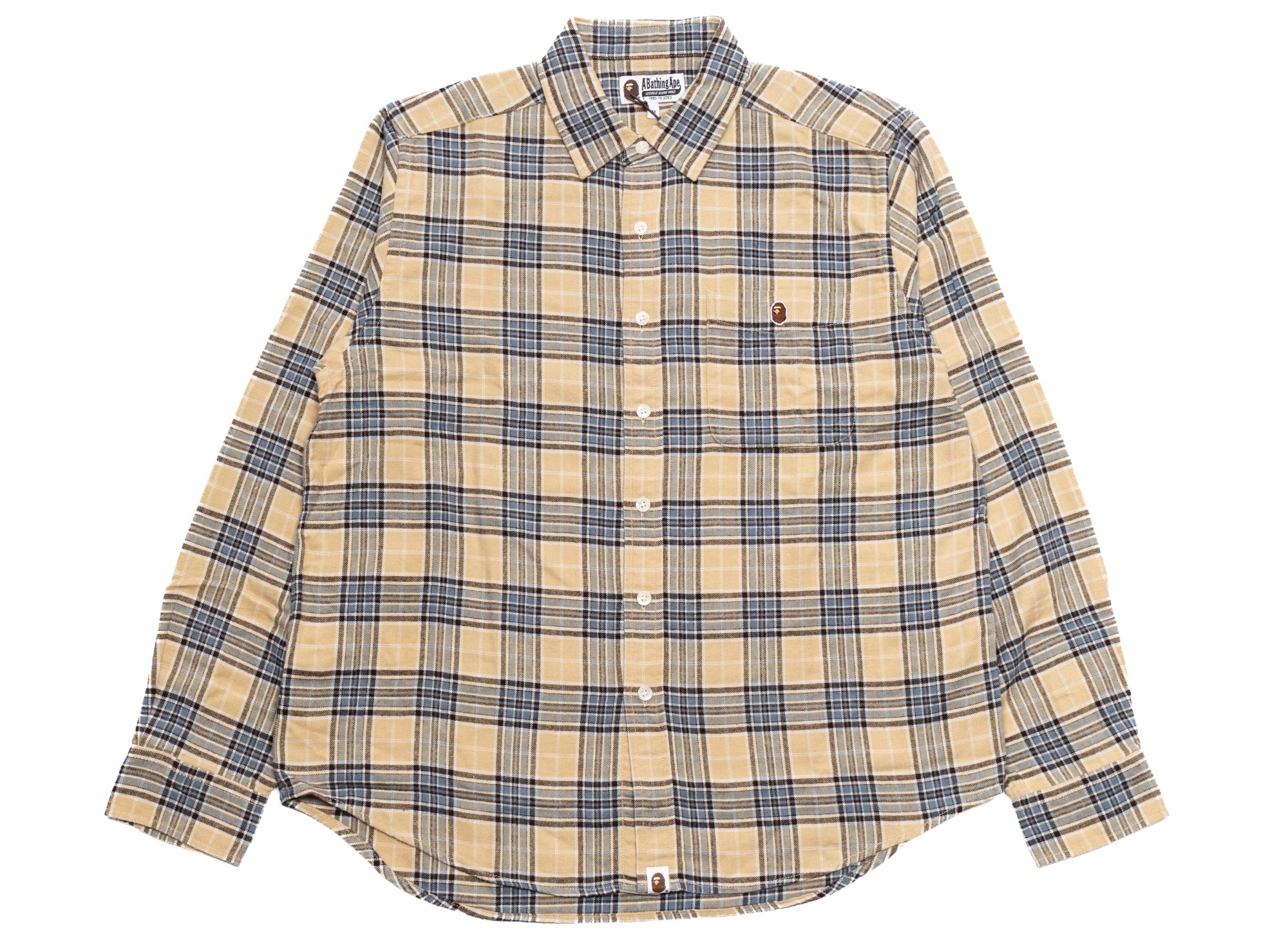bape dress shirt A Bathing Ape One Point Flannel Check Relaxed Fit Shirt in Beige XL