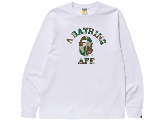 A Bathing Ape Liquid Camo College L/S Tee in White