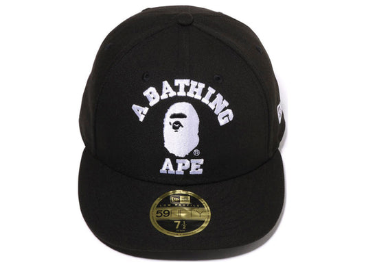 Bape College New Era 59Fifty Low Profile Hat w/ Cap Clip in Black