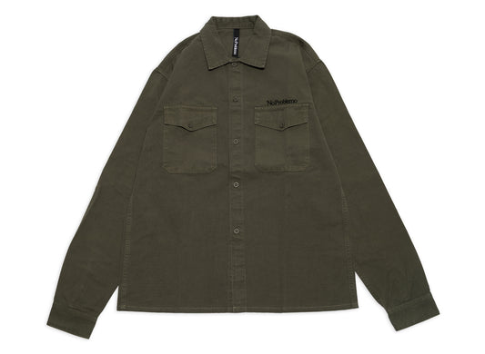 No Problemo Mini Problemo Long Sleeve Work Shirt in Olive