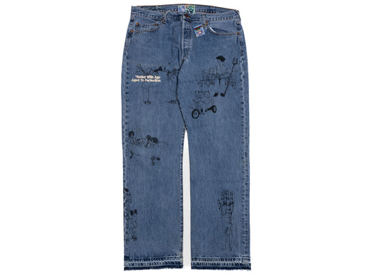 Better With Age Gene Denim in blue, a one-of-one handmade pair of men's jeans