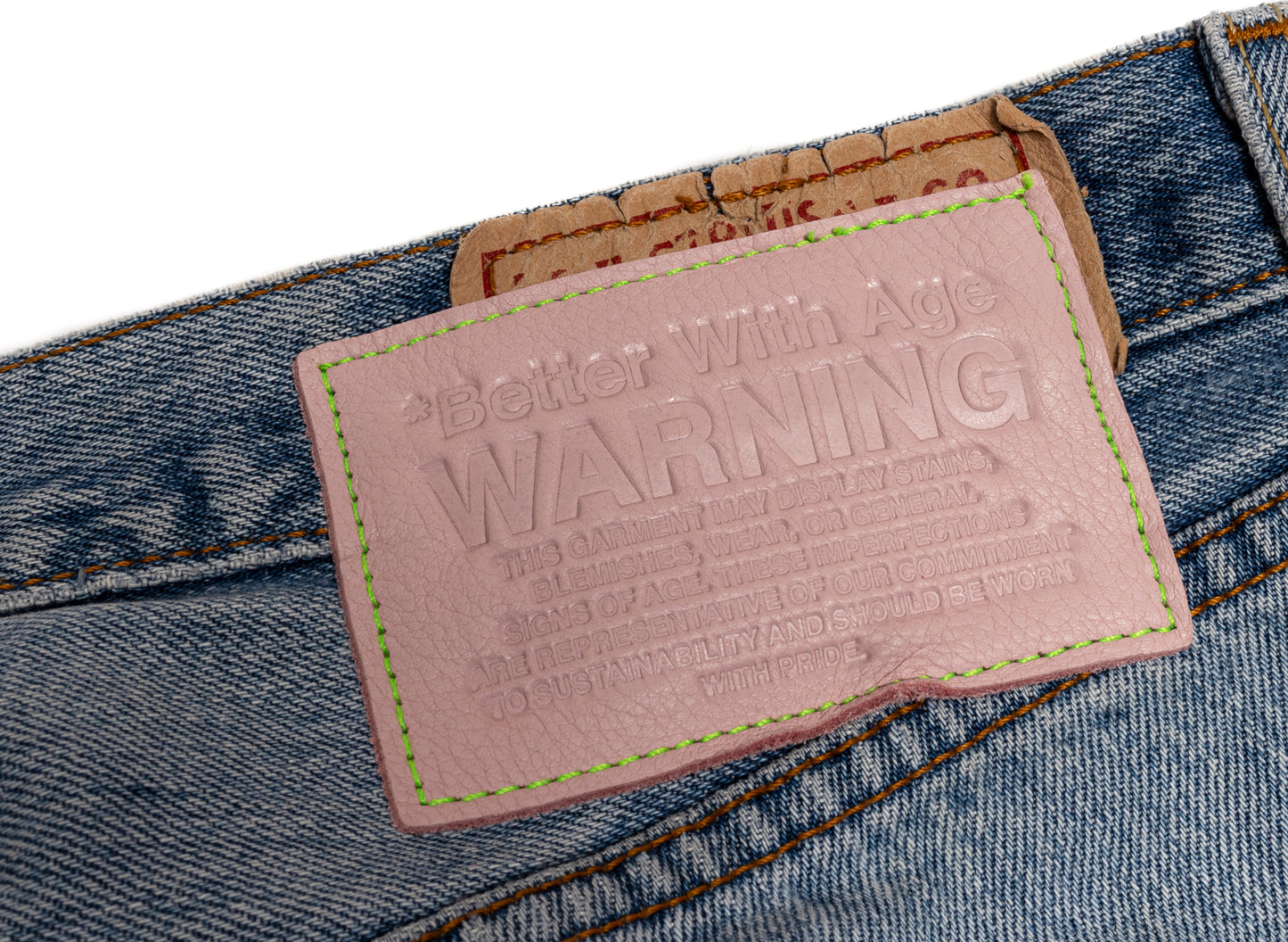 Better With Age Gene Denim in blue, one-of-one handmade pair of men's jeans, view 4